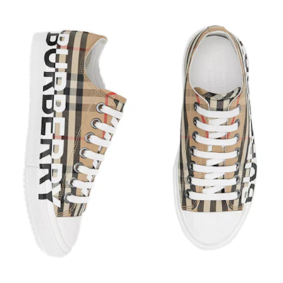 (W) Burberry Vintage Check Logo Print Canvas Sneakers 'Archive Beige'