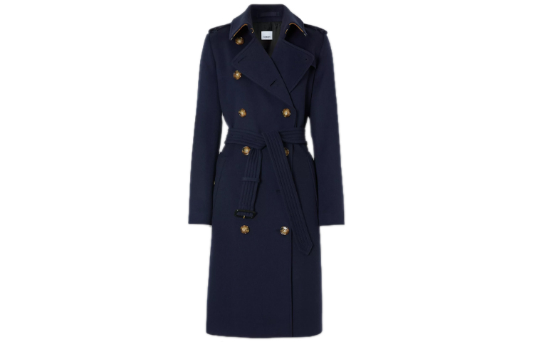 (Women) Burberry Vintage Collar Cashmere Trench Coat Navy Blue 80233561