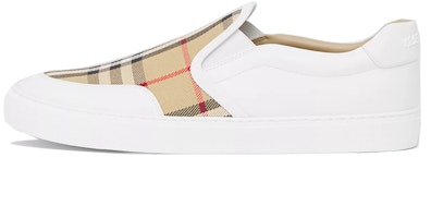 (Women) Burberry Vintage Slip-On Sneaker 'Plaid Leather White Brown' 80381821 (Women) Burberry Vintage Slip-On Sneaker 'Plaid Leather White Brown' 80381821