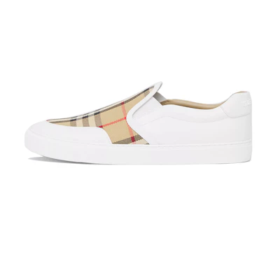 (W) Burberry Vintage Slip-On Sneaker 'Plaid Leather White Brown'