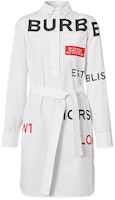 (Women) Burberry White Cotton Letter Print Belt Shirt Dress 80139071 (Women) Burberry White Cotton Letter Print Belt Shirt Dress 80139071