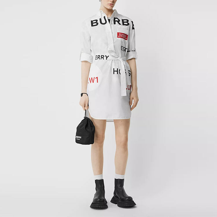 Lookbook (W) Burberry 白色純棉字母印花腰帶襯衫裙 80139071