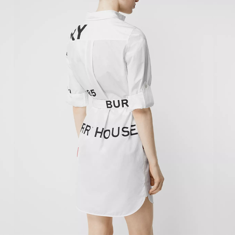 Purchase (W) Burberry 白色純棉字母印花腰帶襯衫裙 80139071
