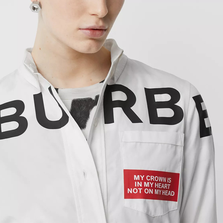 Details for (W) Burberry 白色純棉字母印花腰帶襯衫裙 80139071