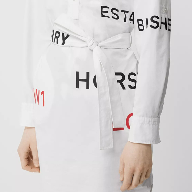 Sizing (W) Burberry 白色純棉字母印花腰帶襯衫裙 80139071
