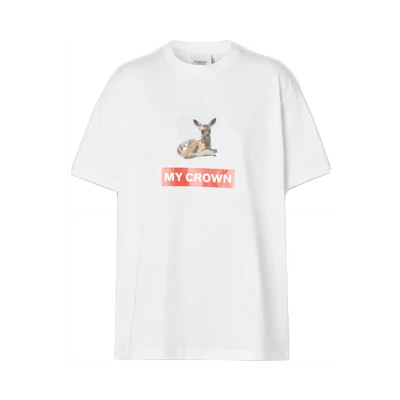 (Women) Burberry White Cotton T-Shirt with Deer Print 80136641