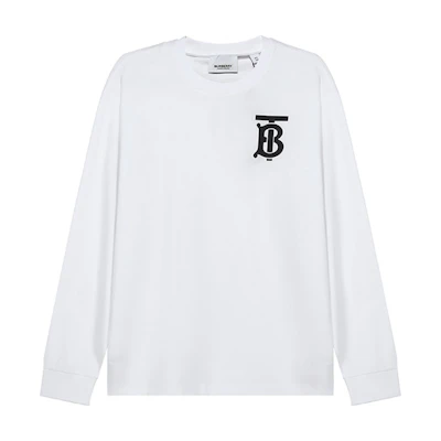 (Women) Burberry White FW20 TB Logo Crewneck Long Sleeve T-Shirt 80243411