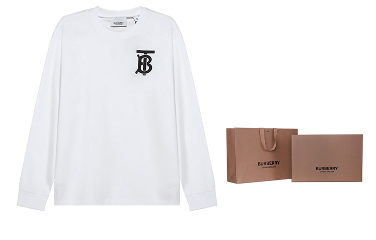 Cheap (W) Burberry 白色 FW20 TB 標誌長袖圓領T恤 80243411