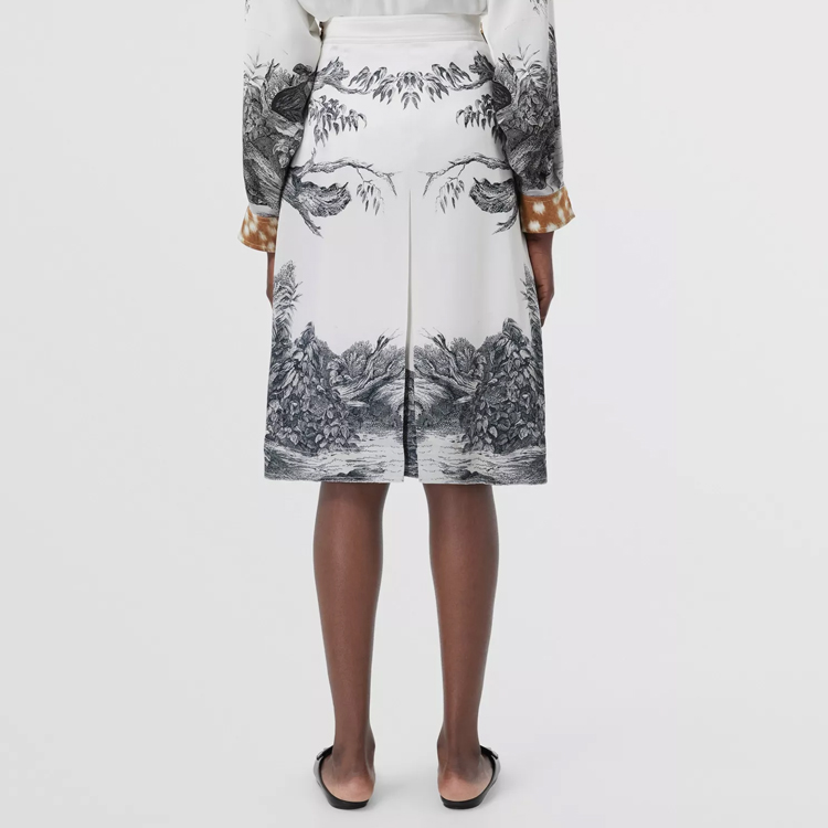 Shop (W) Burberry Skirt Putih Midi Pinggang Tinggi Cetakan Rusa Rekaan Kasual. 80428211