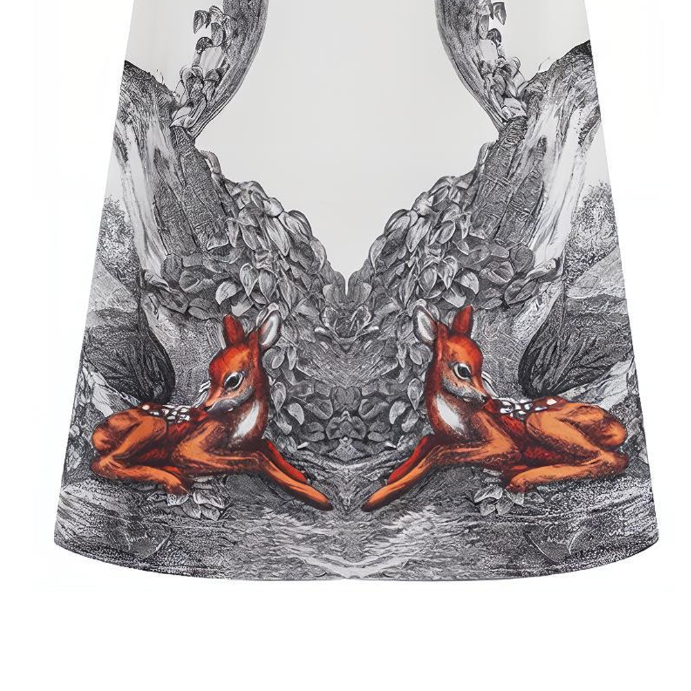 Sizing (W) Burberry Skirt Putih Midi Pinggang Tinggi Cetakan Rusa Rekaan Kasual. 80428211