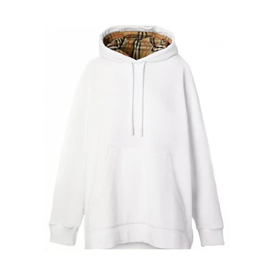 (Women) Burberry White Hooded Check Oversized Organic Cotton Sweatshirt 80358601