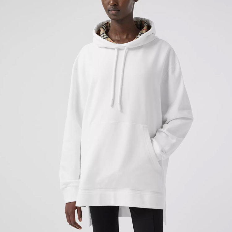 Lookbook (Women) Burberry White Hooded Check Oversized Organic Cotton Sweatshirt 80358601
