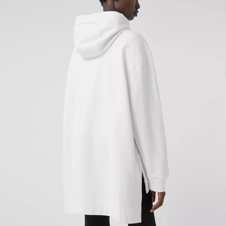 Shop (Women) Burberry White Hooded Check Oversized Organic Cotton Sweatshirt 80358601