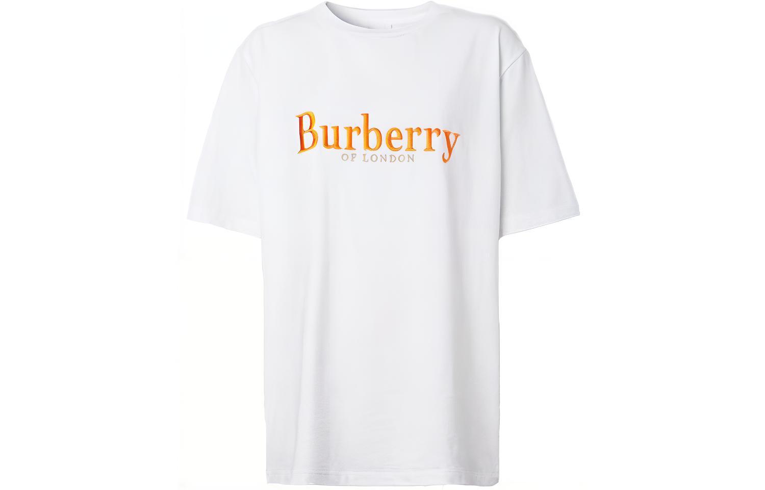 (Women) Burberry White Letter Embroidered Casual Crewneck T-Shirt. 80205711