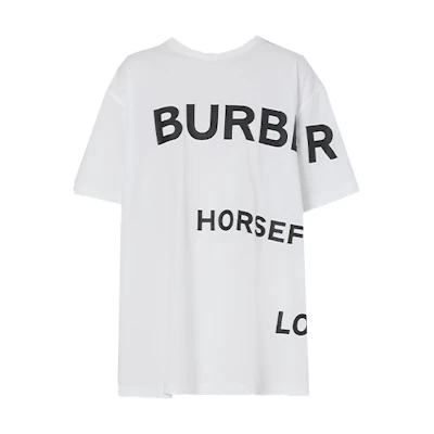 (Women) Burberry White Letter Print Crew Neck Oversized Short Sleeve T-Shirt. 80487481