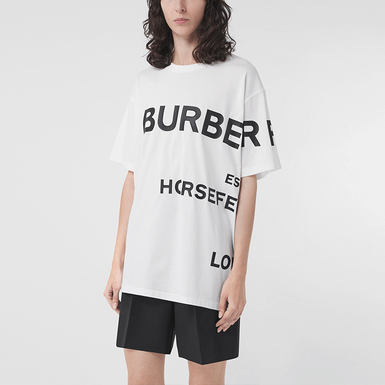Purchase (W) 博柏利白色字母印花宽松圆领短袖T恤 80487481