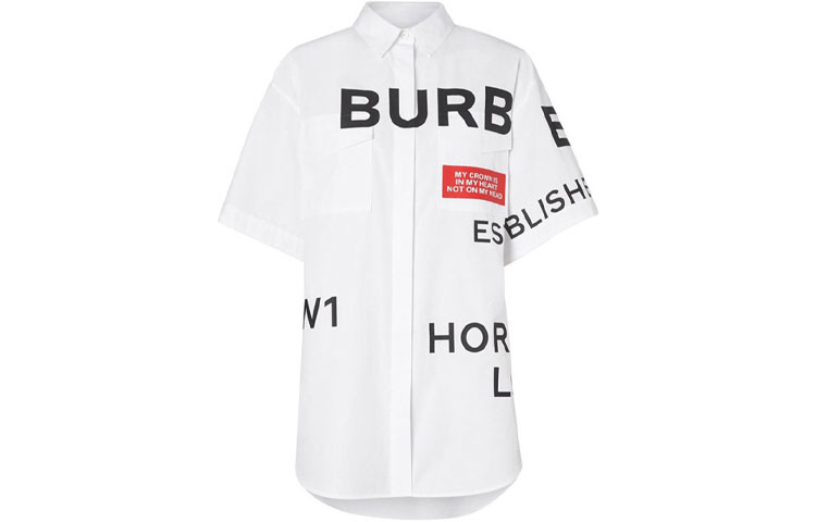 (Women) Burberry White Letter Print Long Sleeve Button-Down Shirt. 80142201 圖 2