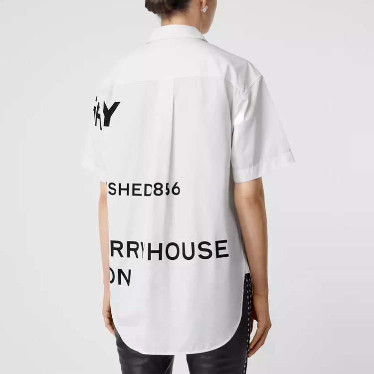 (Women) Burberry White Letter Print Long Sleeve Button-Down Shirt. 80142201 圖 4