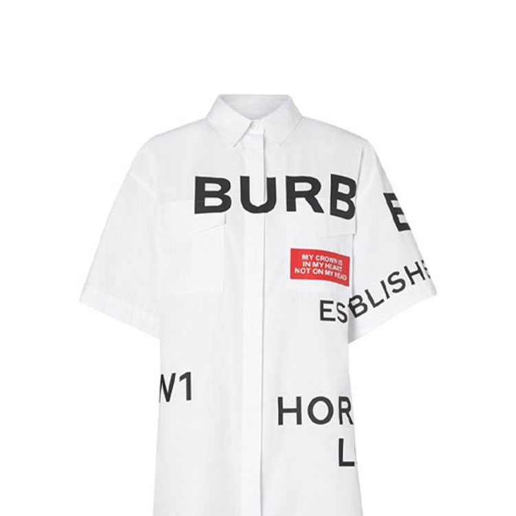 (Women) Burberry White Letter Print Long Sleeve Button-Down Shirt. 80142201 圖 5