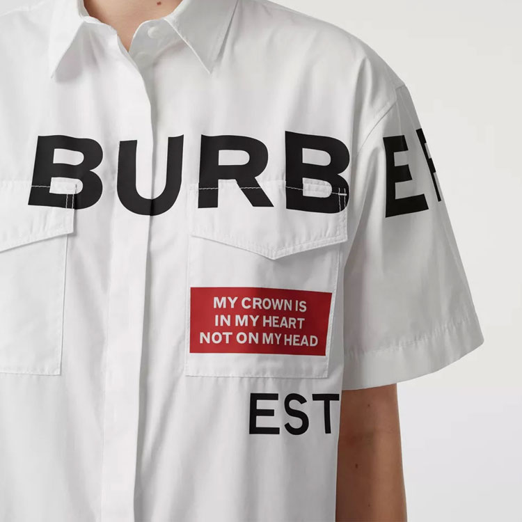 (Women) Burberry White Letter Print Long Sleeve Button-Down Shirt. 80142201 圖 7