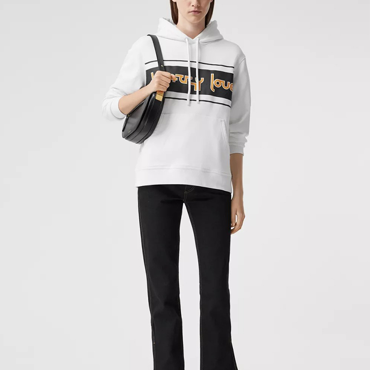 Details for (Women) Burberry White Logo Print Hooded Pullover Sweatshirt 80360421