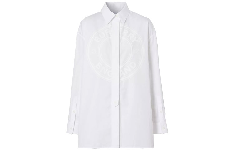 (Women) Burberry White Logo Print Long-Sleeve Button-Down Shirt. 80431691 圖 2