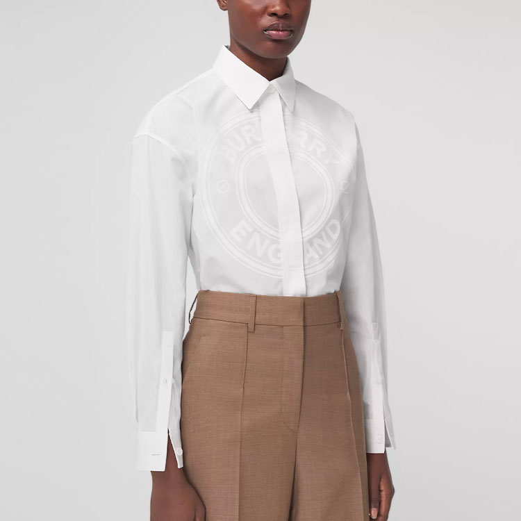 (Women) Burberry White Logo Print Long-Sleeve Button-Down Shirt. 80431691 圖 4