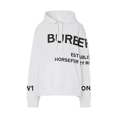 (Women) Burberry White Logo Print Oversized Hoodie. 80487491
