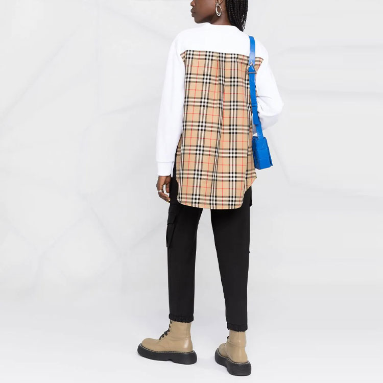 Shop (W) Burberry 白色格紋長袖T恤。 80462821