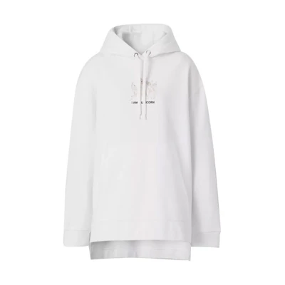 (Women) Burberry White Loose-Fit Embroidered Deer Cotton Hoodie. 80432261