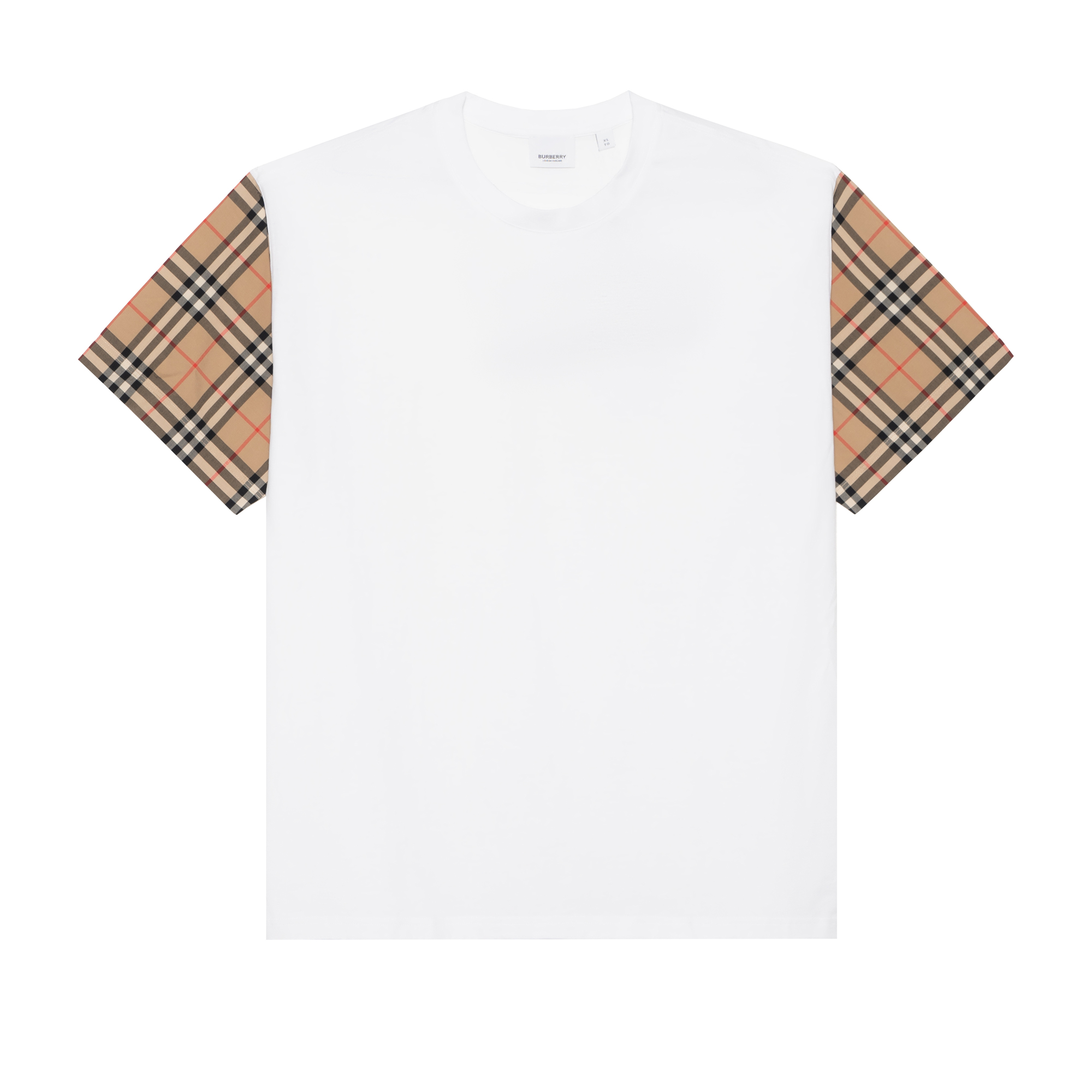 (Women) Burberry White Loose Fit T-Shirt with Checkered Sleeve Design. 80427161