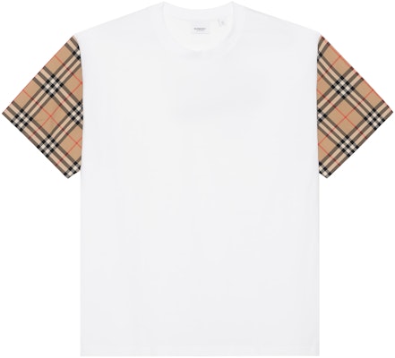 (W) 버버리 화이트 루즈핏 체크무늬 소매 디자인 티셔츠. 80427161 Buy (W) 버버리 화이트 루즈핏 체크무늬 소매 디자인 티셔츠. 80427161