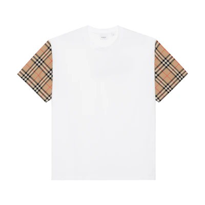 (Women) Burberry White Loose Fit T-Shirt with Checkered Sleeve Design. 80427161