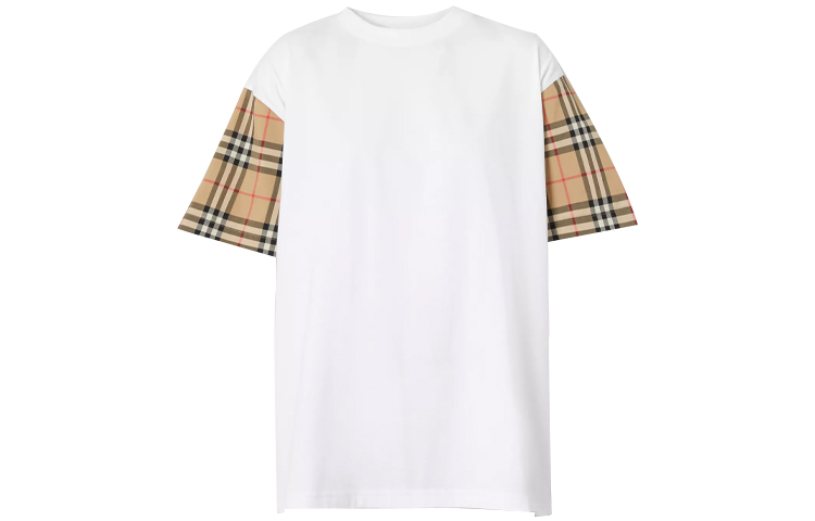 Order (W) 버버리 화이트 루즈핏 체크무늬 소매 디자인 티셔츠. 80427161