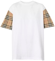 (W) 버버리 화이트 루즈핏 체크무늬 소매 디자인 티셔츠. 80427161 Order (W) 버버리 화이트 루즈핏 체크무늬 소매 디자인 티셔츠. 80427161