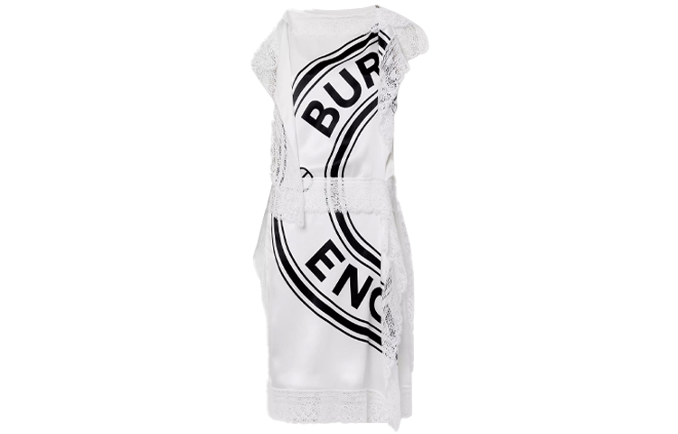 (Women) Burberry White Silk Sleeveless Dress with Lace Details and Logo Pattern 45678241 圖 2
