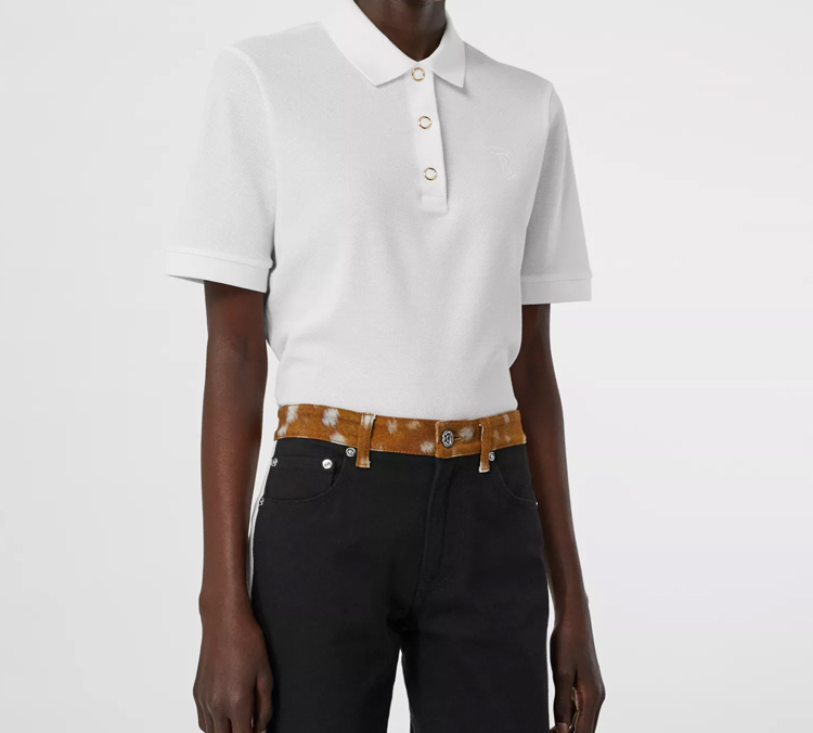 (Women) Burberry White Solid Button-Closure Short Sleeve Polo Shirt 80171531 圖 3