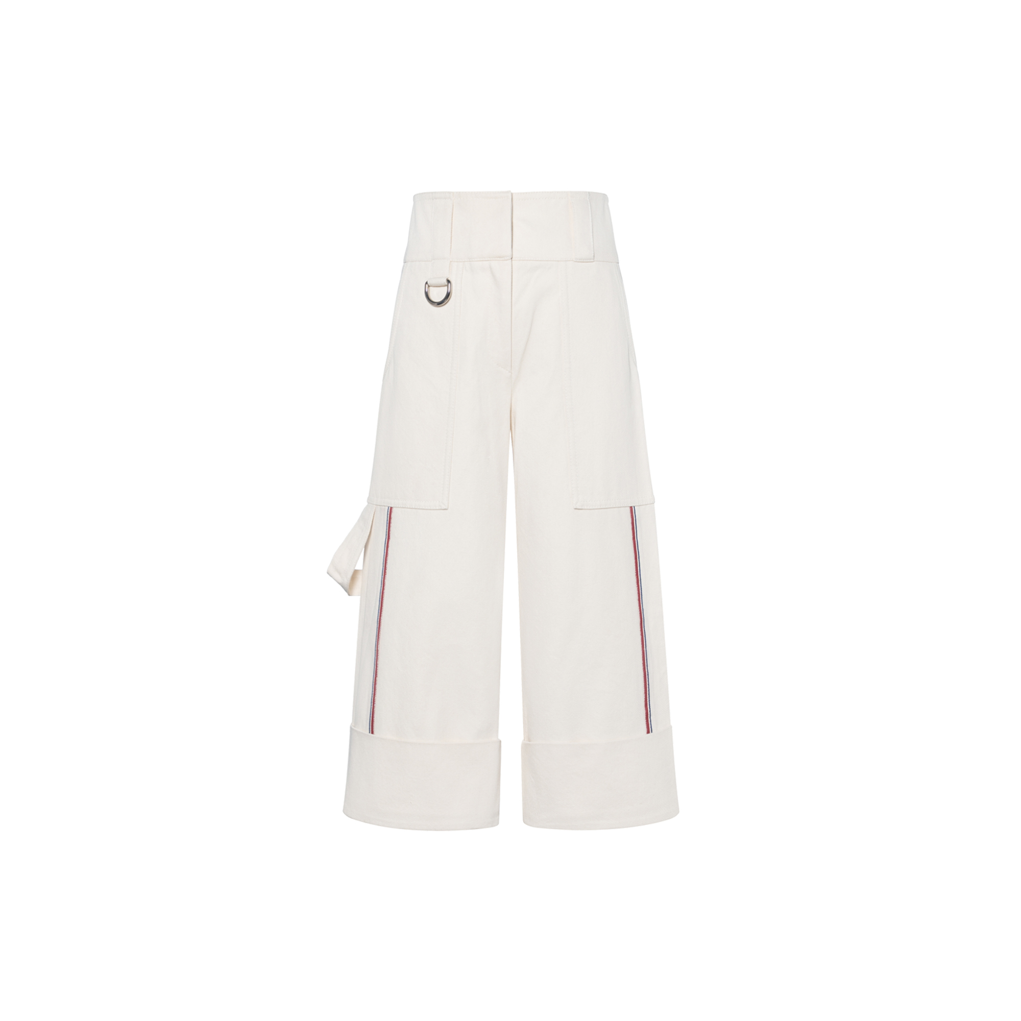 (Women) Burberry White Wide-Leg Cropped Casual Pants with Striped Detail. 80012531
