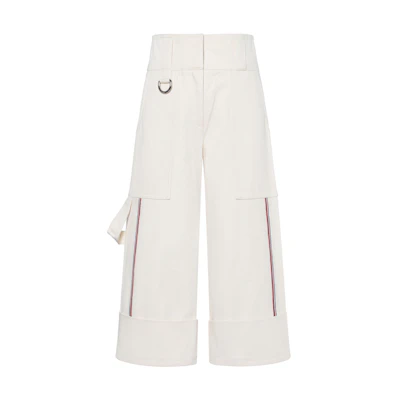 (Women) Burberry White Wide-Leg Cropped Casual Pants with Striped Detail. 80012531