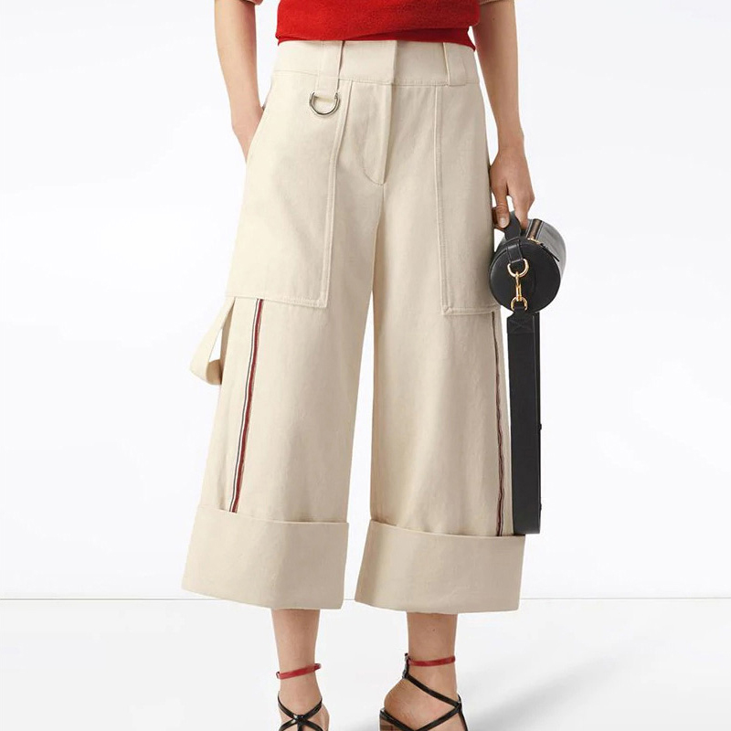Lookbook (W) Pantalones Burberry Blancos Anchos Cortos con Detalle de Rayas Casual. 80012531