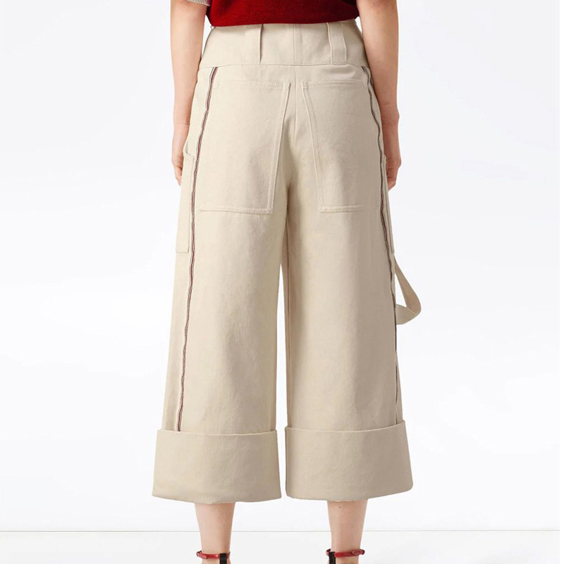 Shop (W) Pantalones Burberry Blancos Anchos Cortos con Detalle de Rayas Casual. 80012531