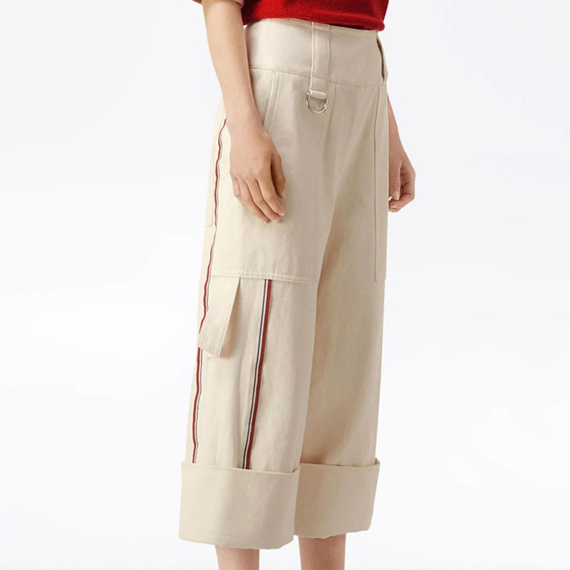 Purchase (W) Pantalones Burberry Blancos Anchos Cortos con Detalle de Rayas Casual. 80012531