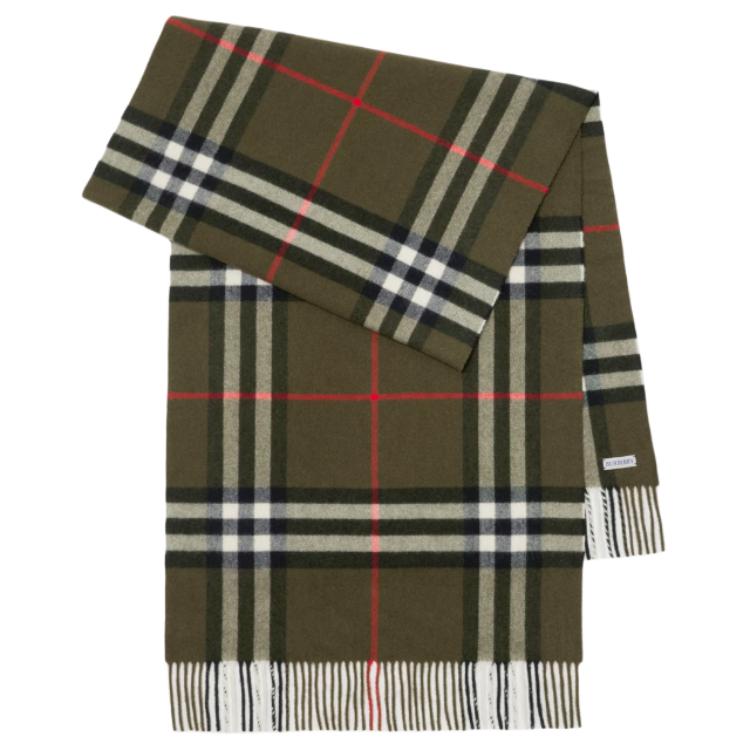 (Women) Burberry Wide Check Cashmere Scarf for Women Green 80910171