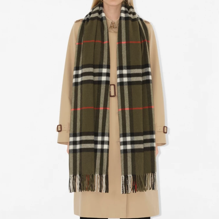 (Women) Burberry Wide Check Cashmere Scarf for Women Green 80910171 圖 4