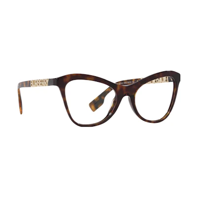 (Women) Burberry Women’s Cat Eye Optical Glasses Brown - Engraved Metal Temples. BE2373U3002