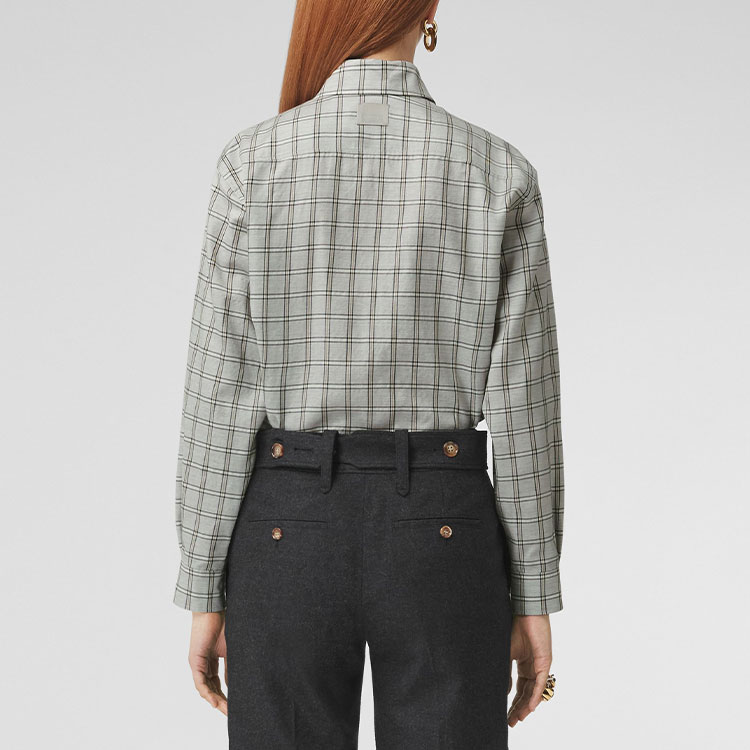 Shop (W) Burberry 女士灰色格紋寬鬆長袖襯衫。 80448081