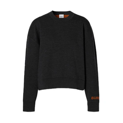 (Women) Burberry Women’s Logo Merino Wool Knit Sweater Gray 80331991