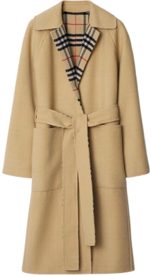 (W) Mantel Panjang Wanita Burberry Dua Sisi dengan Motif Kotak dan Ikat, Beige. 80938251 Order (W) Mantel Panjang Wanita Burberry Dua Sisi dengan Motif Kotak dan Ikat, Beige. 80938251