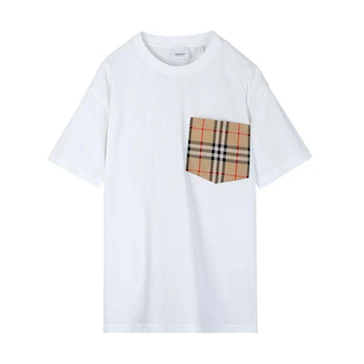 (Women) Burberry Women’s White Check Crewneck Drop Shoulder Short Sleeve T-Shirt. 80730311