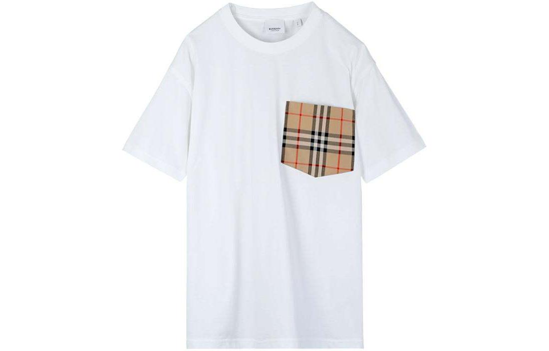 Order (Women) Burberry Women’s White Check Crewneck Drop Shoulder Short Sleeve T-Shirt. 80730311